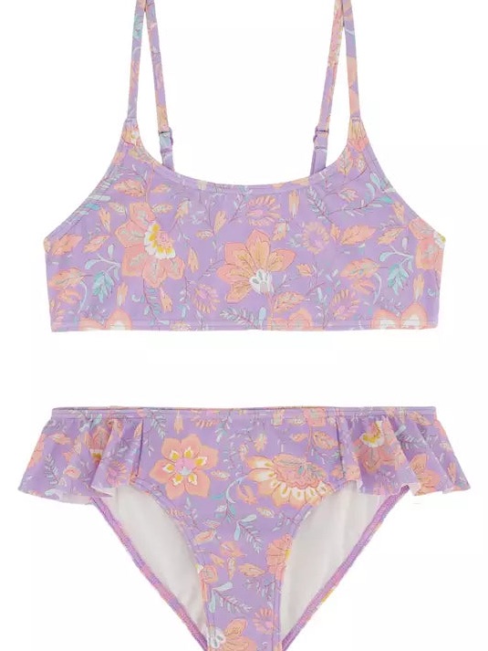 Billabong Girls Hideaway Hippie Lavender Floral Ruffle Bikini Set Size 12 Nwt
